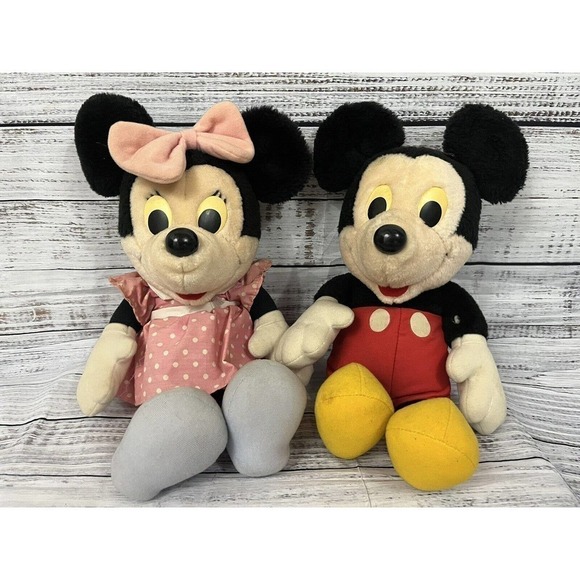 Vintage Set 16" Disney World Vintage Minnie & Mickey Mouse Plush Hasbro Softies - Picture 2 of 12